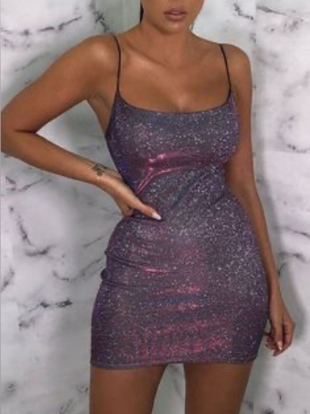 Windsor Glitter Slip Mini Dress in Deep Purple